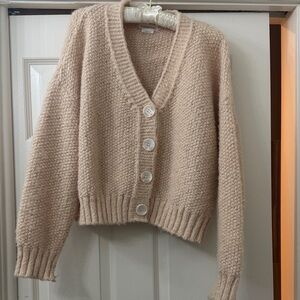 Lovers and Friends Cozy Beige Knit Cardigan Sweater